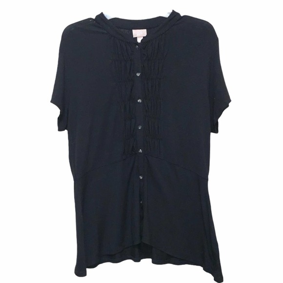 J Jill Black Smock Front Button Front Knit Top LP - Picture 1 of 5